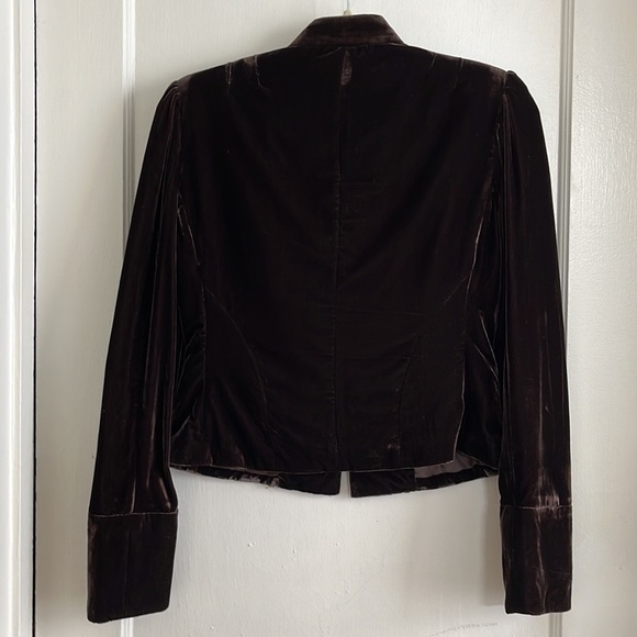 Brown Velvet Blazer Size 4 Floral Embroidered Fully Lined Stand Collar - Picture 4 of 10